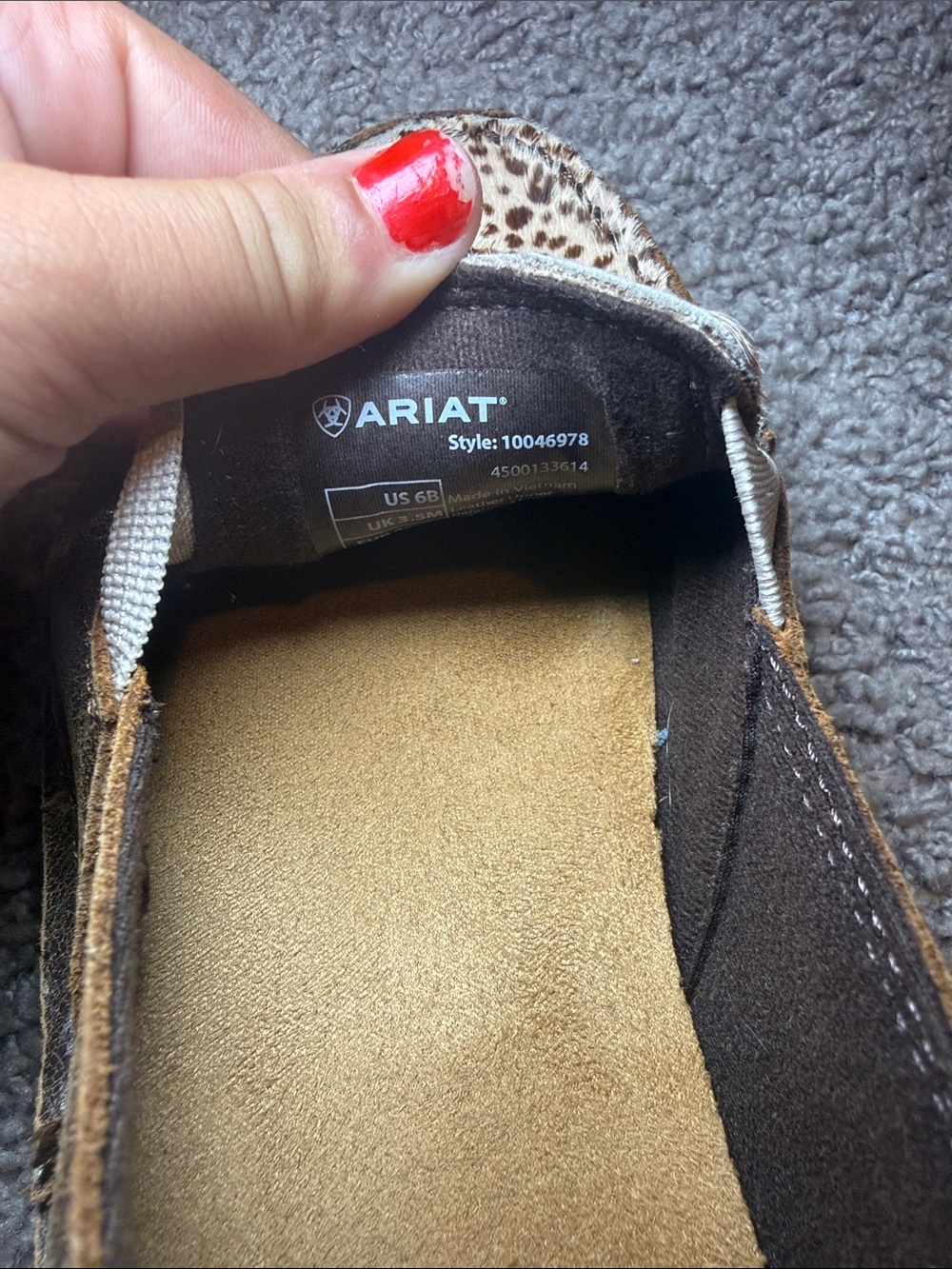 Ariat Brown Suede Loafers with Leopard Print Vamp - Picture 5 of 5